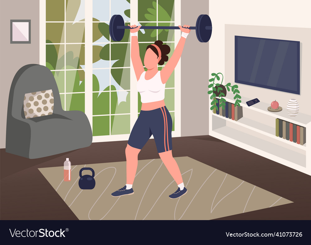 Weightlifting at home flat color