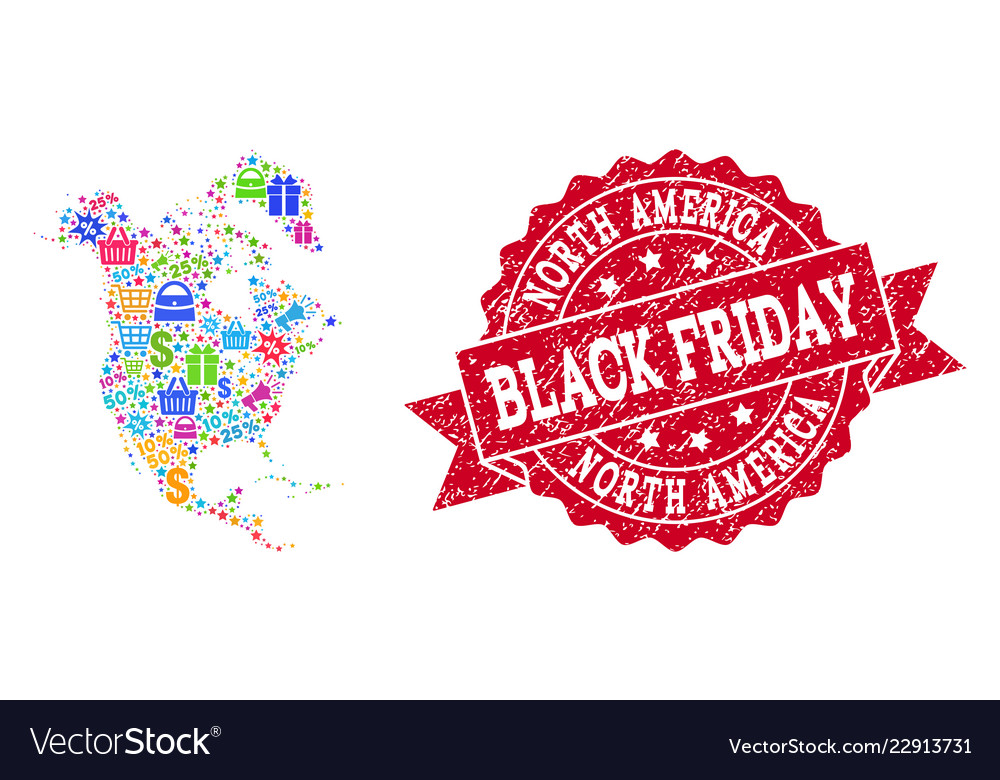 Black friday collage of mosaic map north