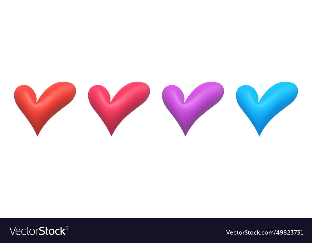 Colorful 3d realistic heart symbols on white