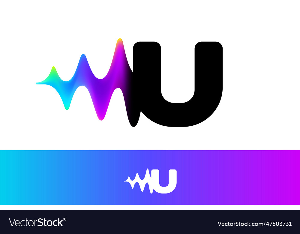 Letter u logo with sound wave flow vibrant line