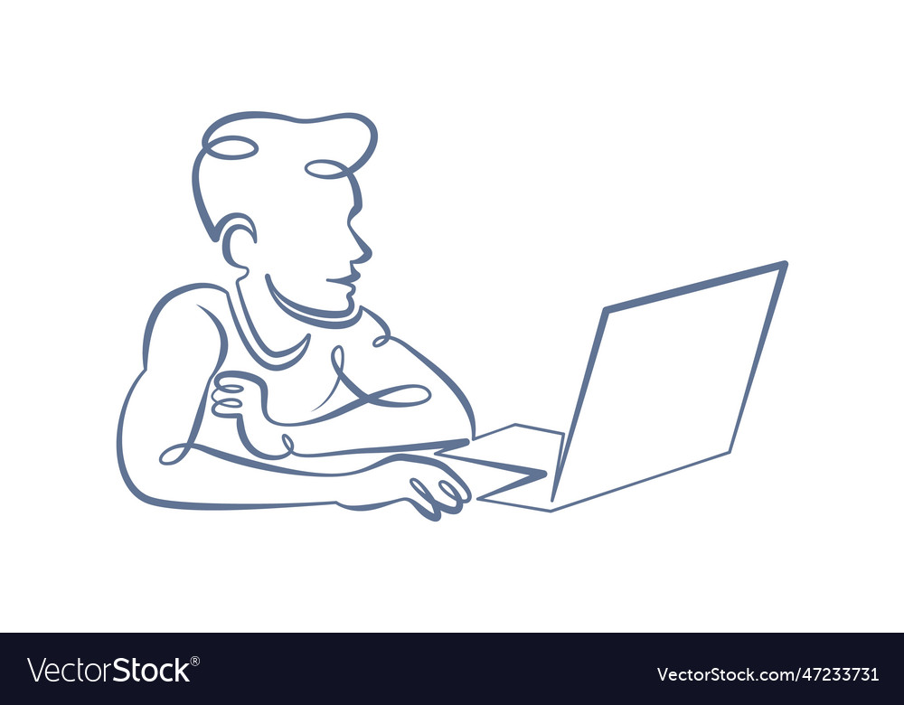 Portrait of a working man at computer laptop