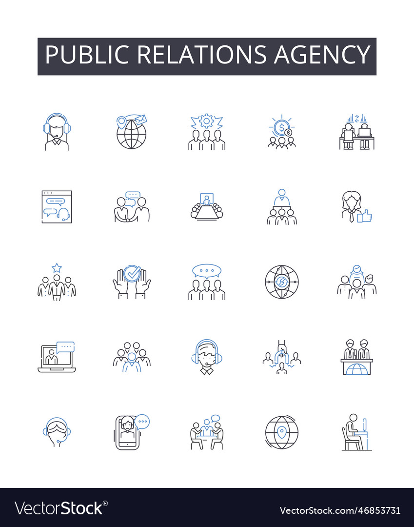 Public relations agency line icons collection