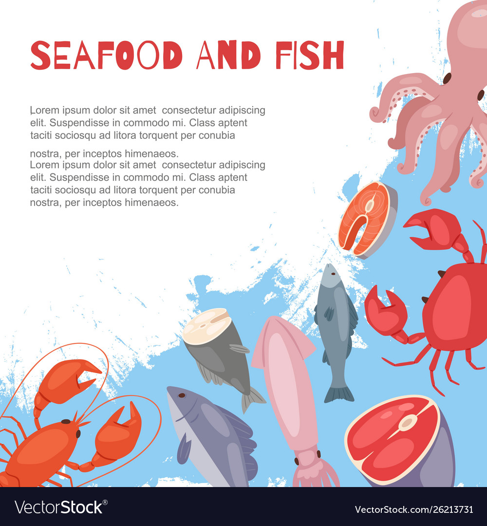 Seafood And Fish Flat Cartoon Banner Royalty Free Vector