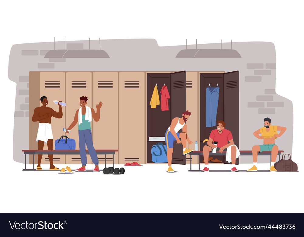 Adult sportsmen in sports locker room male