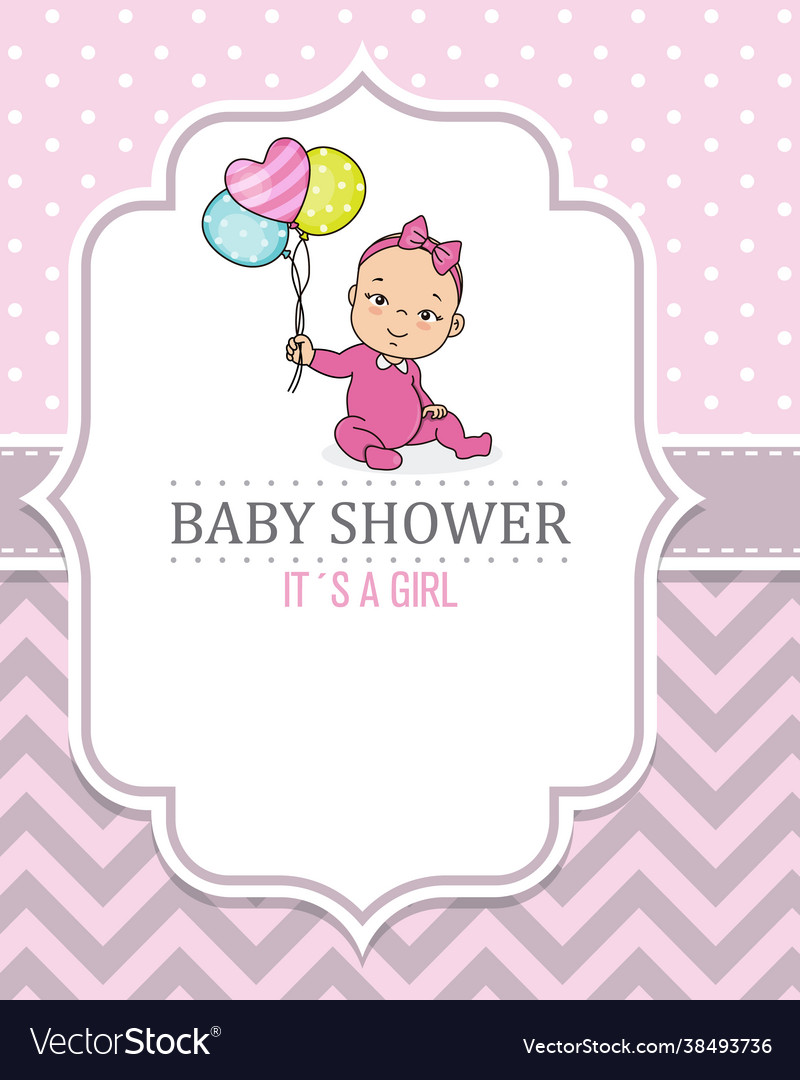 Baby shower card girl sitting with balloons Vector Image