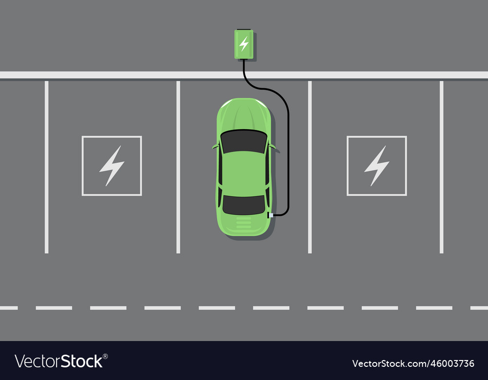 Electric car charger top view battery hybrid Vector Image