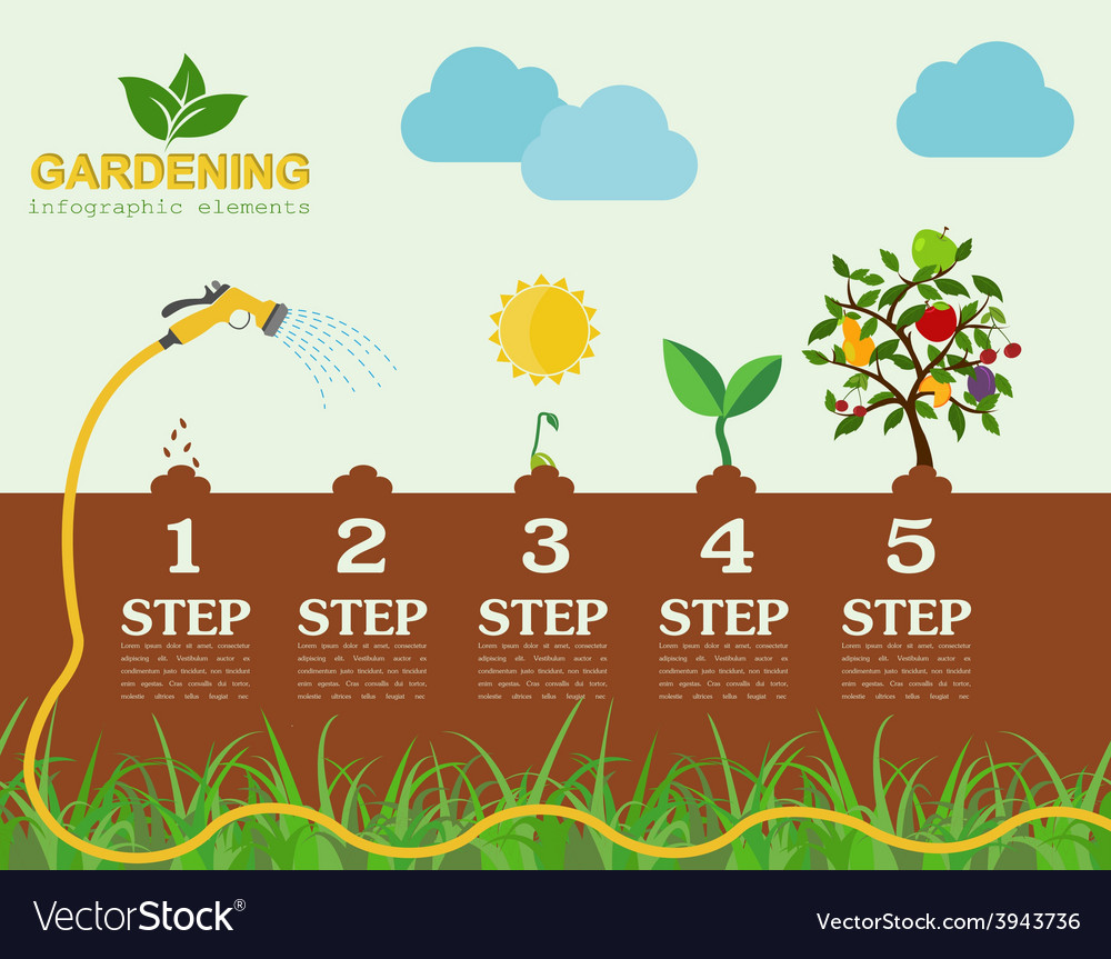 Garden work infographic elements working tools set