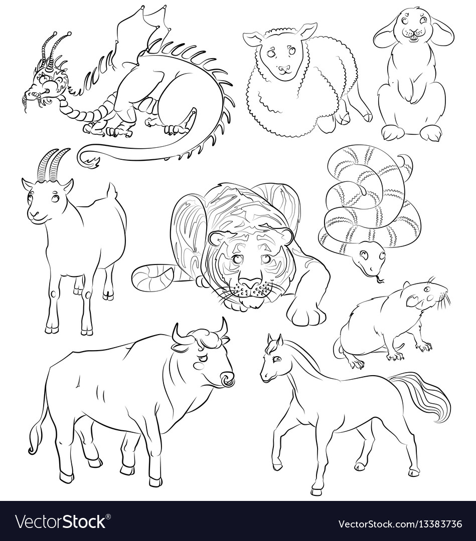 Nine Chinese Calendar Animals Vector Image