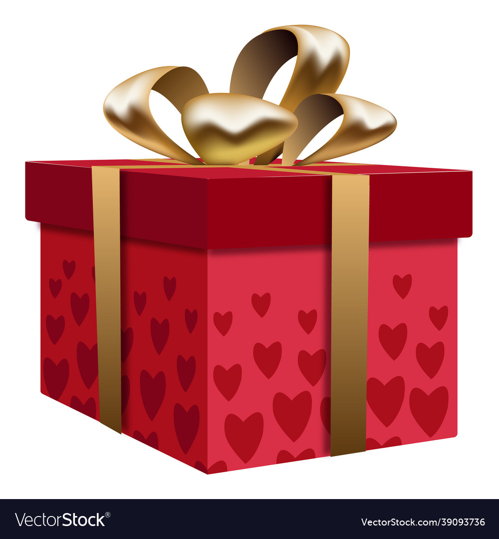 Red festive gift box decorated with hearts Vector Image