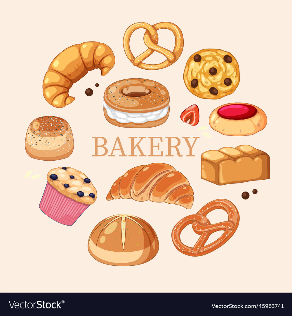 Bakery banner with bread and pastry products Vector Image