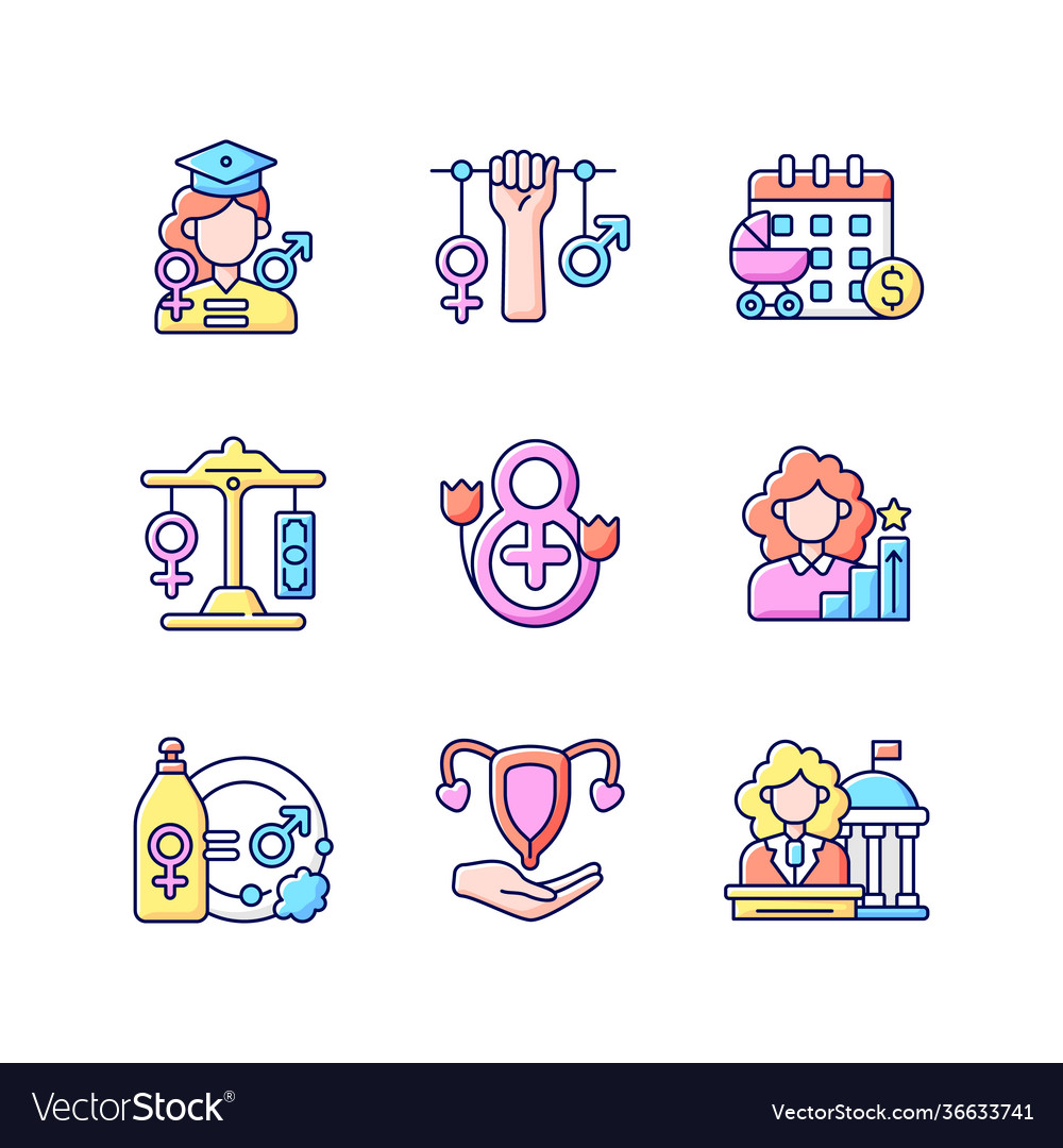 Feminism rgb color icons set