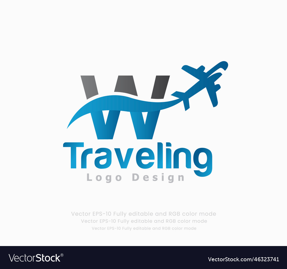 Letter w travel logo and airplane