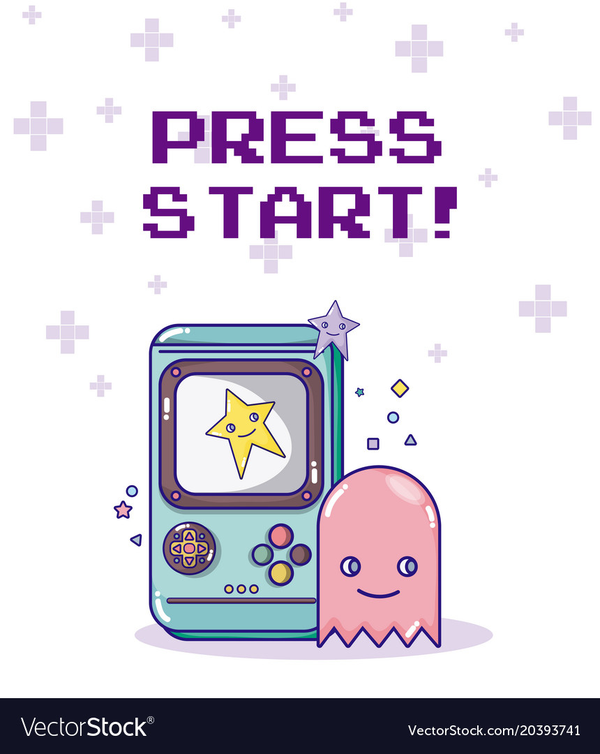 Press start retro console and ghost