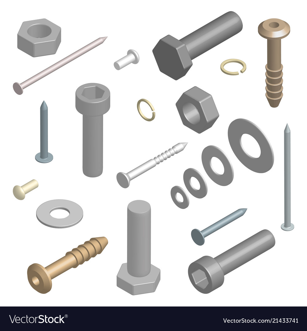 Set of fasteners in 3d Royalty Free Vector Image
