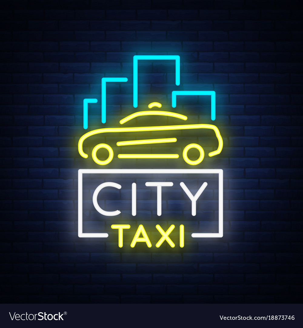 City taxi neon logos concept template luminous