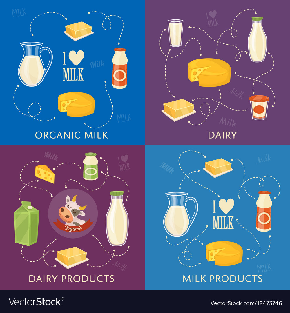 Dairy banners set with milk products Royalty Free Vector