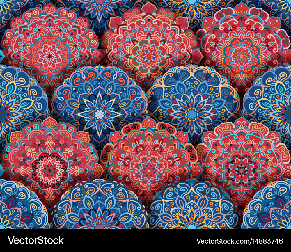 Mandala pattern blue red with shadows Royalty Free Vector