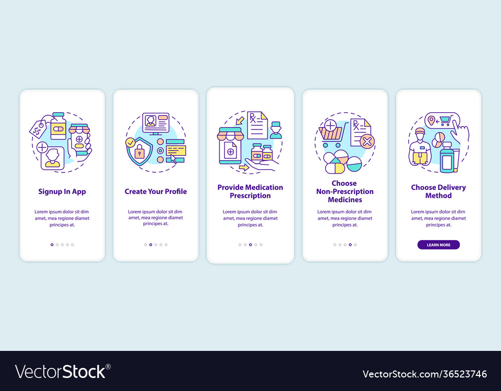 Online Medication Order Steps Onboarding Mobile Vector Image