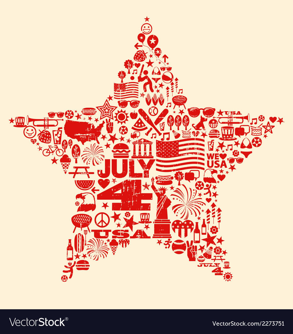 4th of July icons symbols collage T-shirt design Vector Image