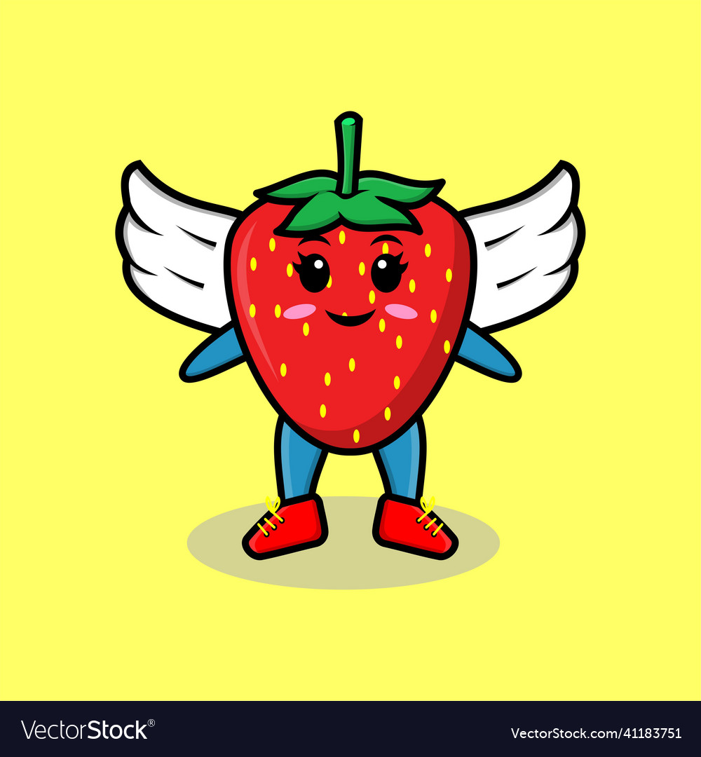 Cute cartoon strawberry character wearing wings