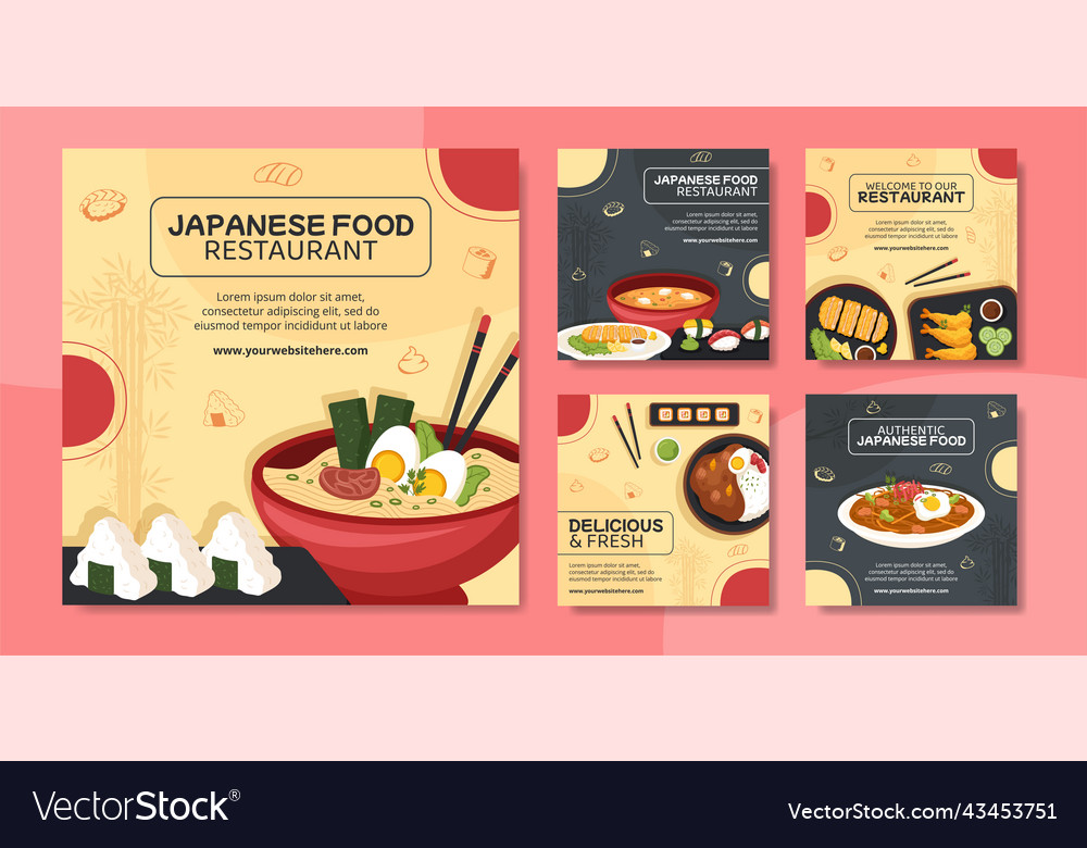 Japanese food social media post template flat