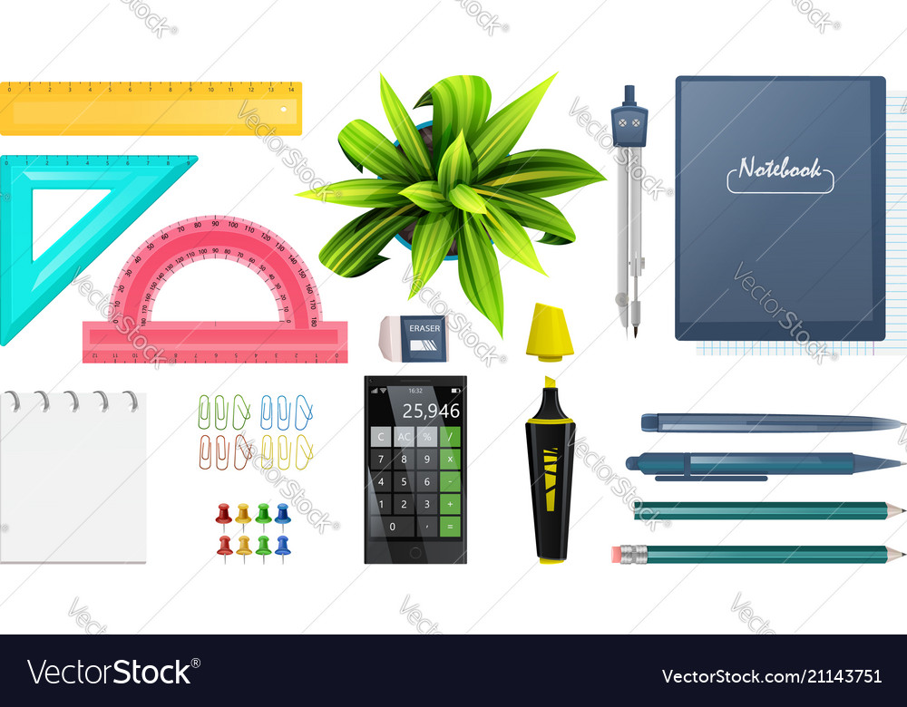 Set of stationery objects school and office tools Vector Image