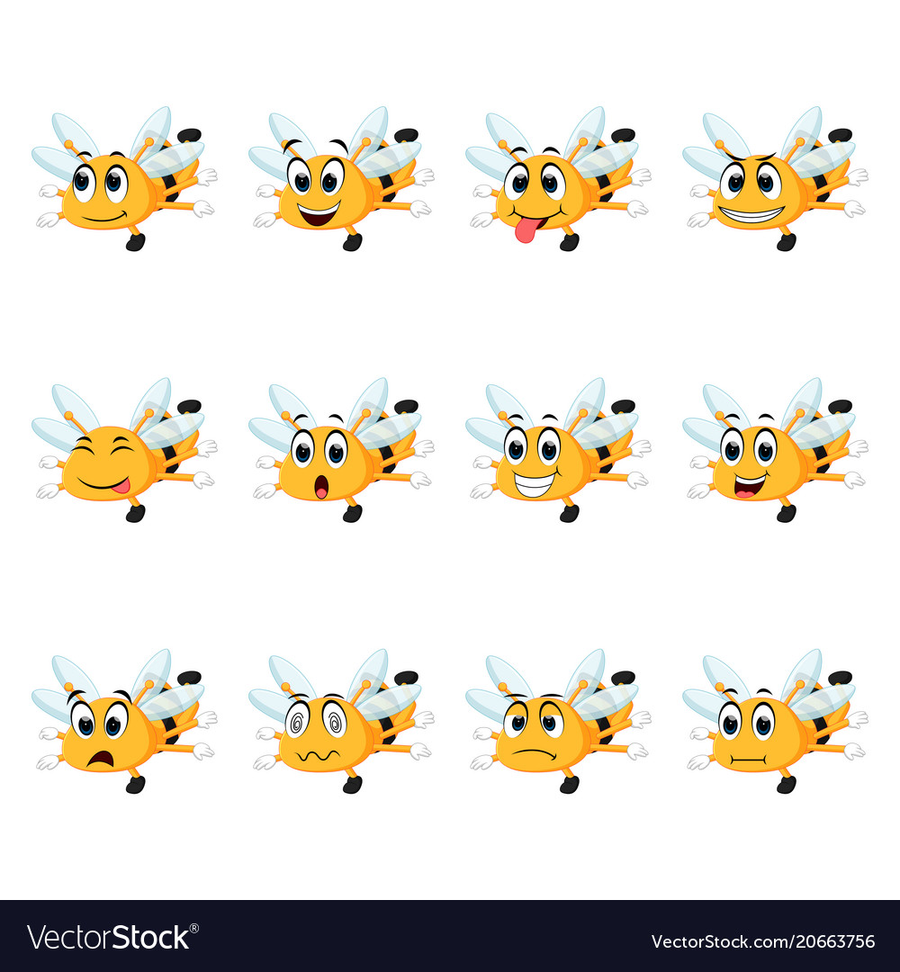 Bee with different facial expressions Royalty Free Vector