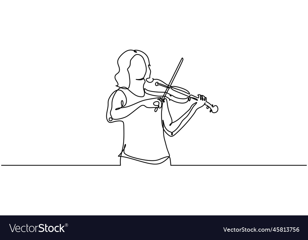 Continuous one line drawing of violinist violin Vector Image