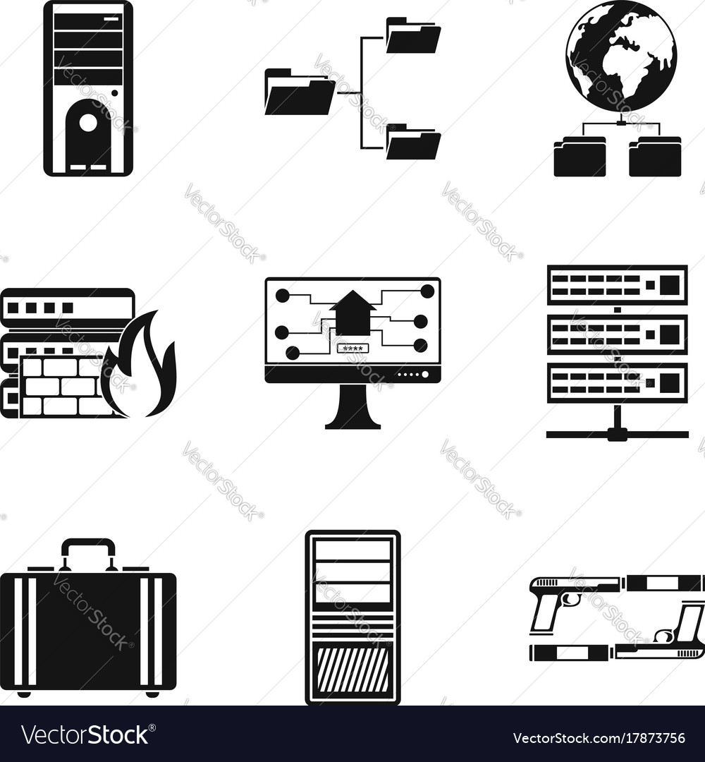 Digital data icons set simple style Royalty Free Vector