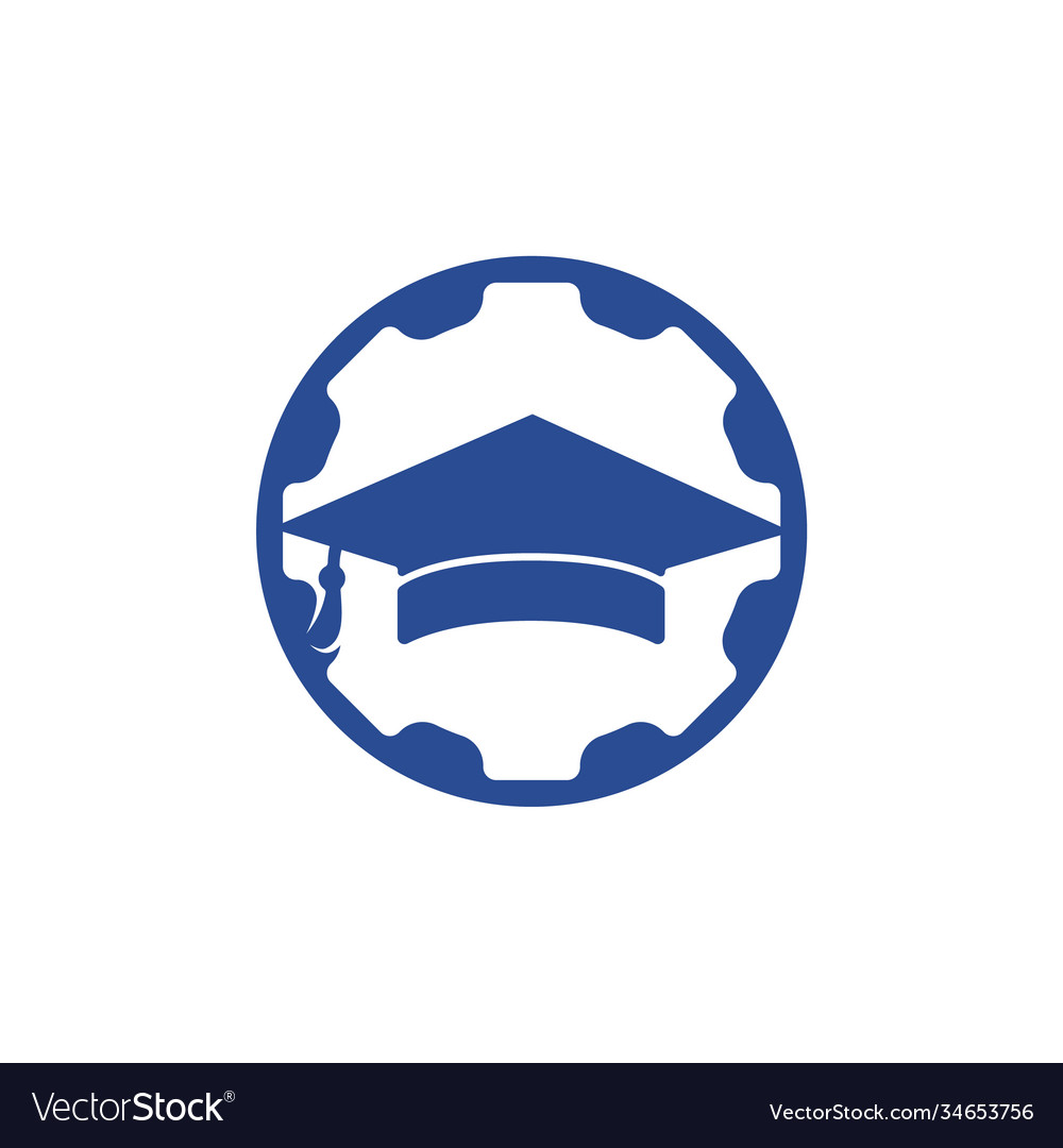 Graduation cap with gear logo template Royalty Free Vector