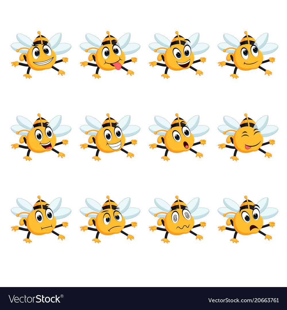 Bee with different facial expressions Royalty Free Vector