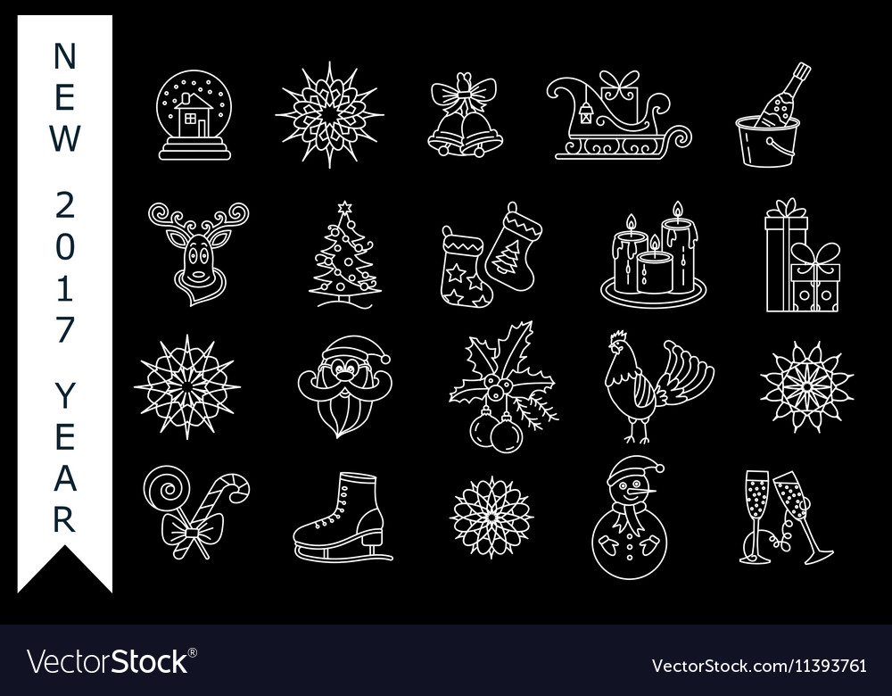 Christmas thin line icons set