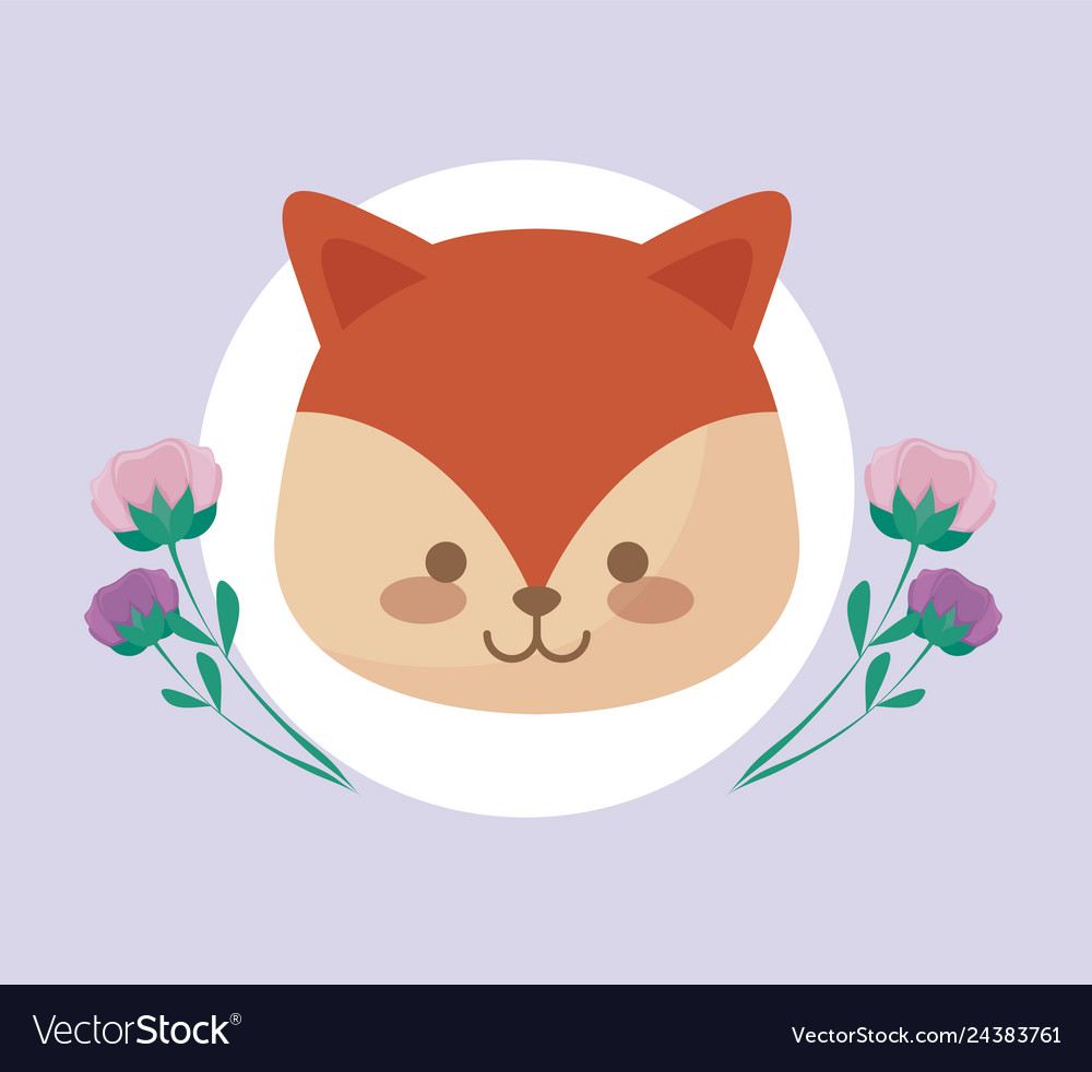 Head of cute fox with flowers