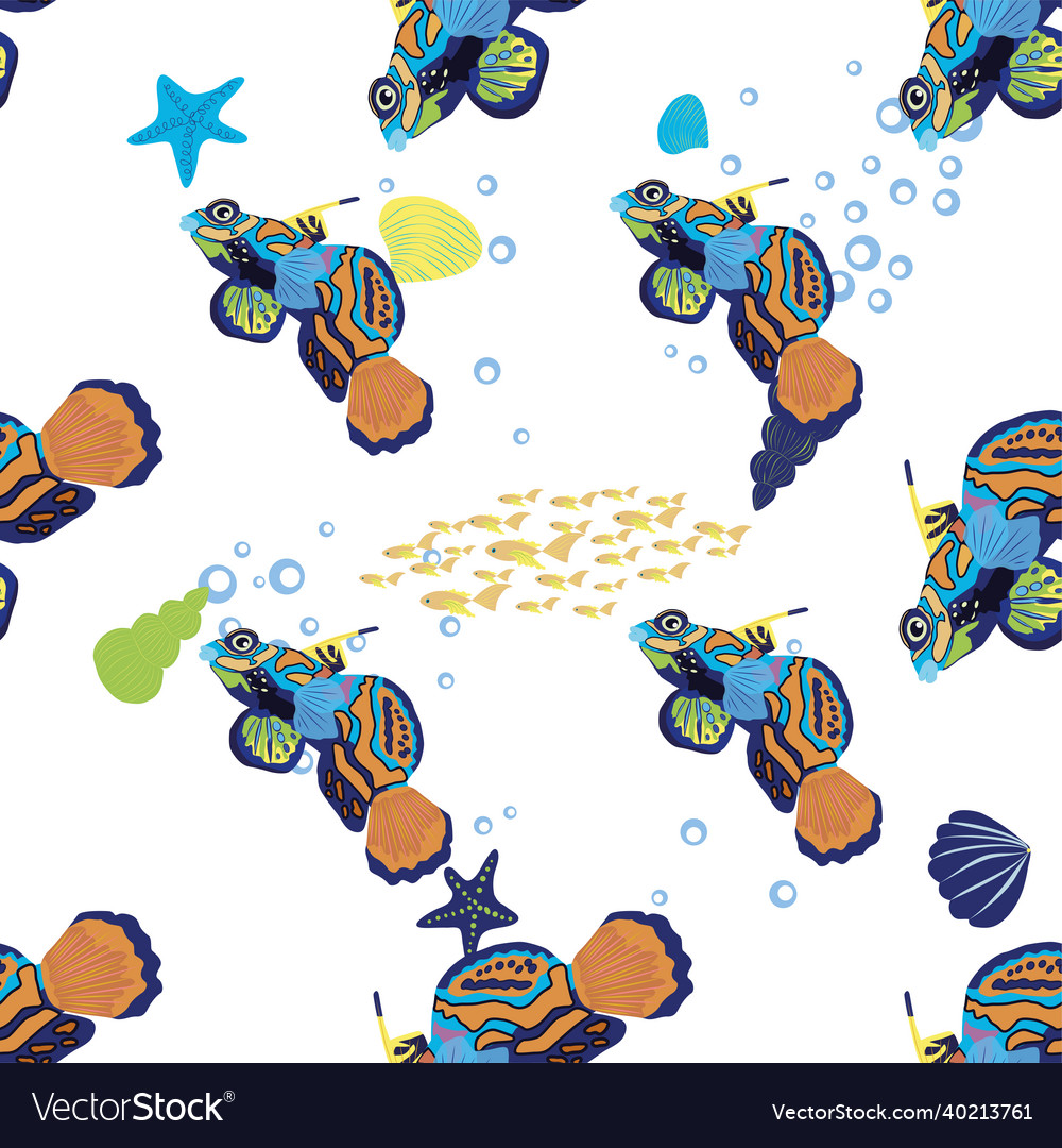 Mandarin fish seamless patterns beautiful Vector Image