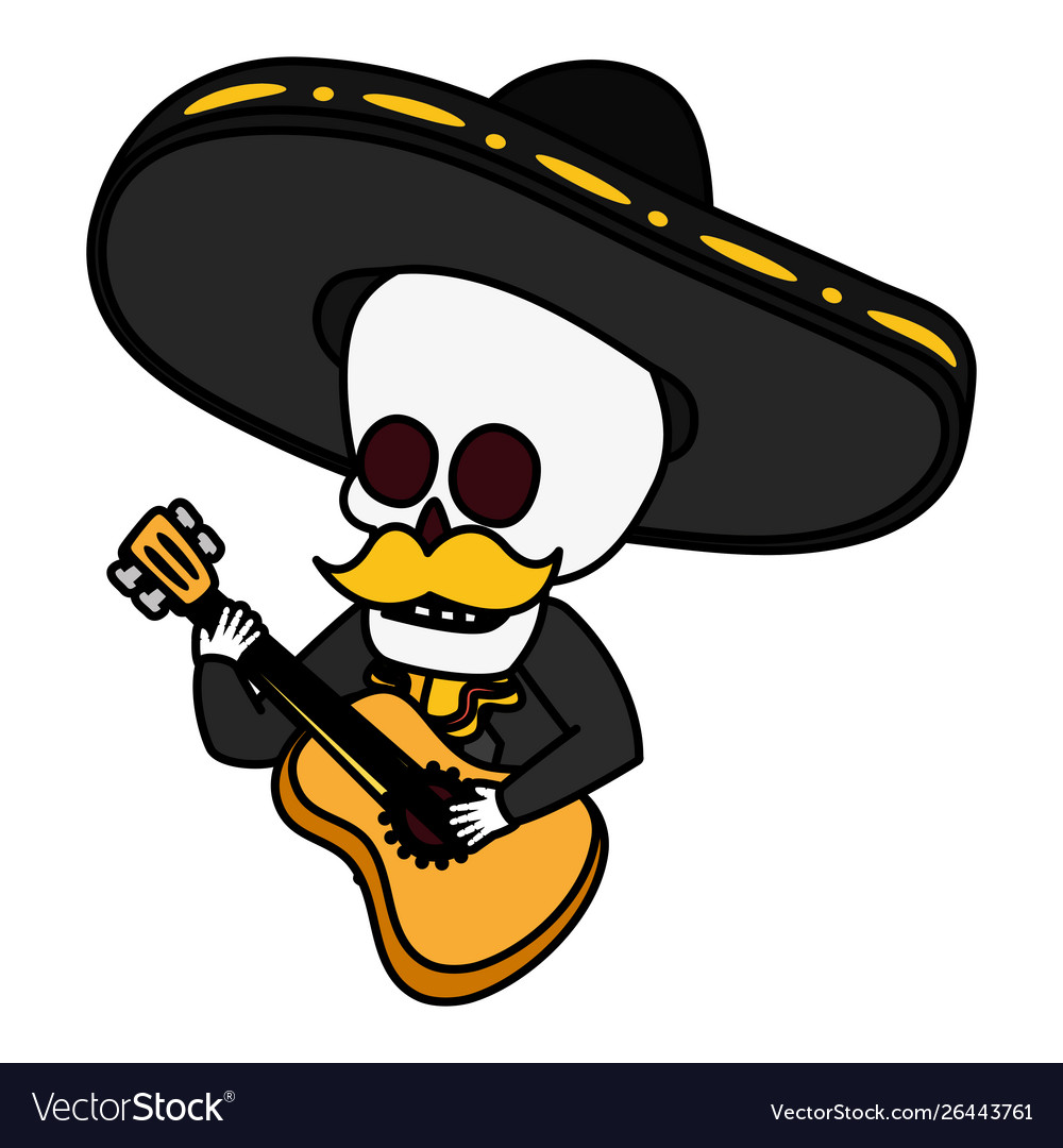 Mexican skull mariachi playing guitar