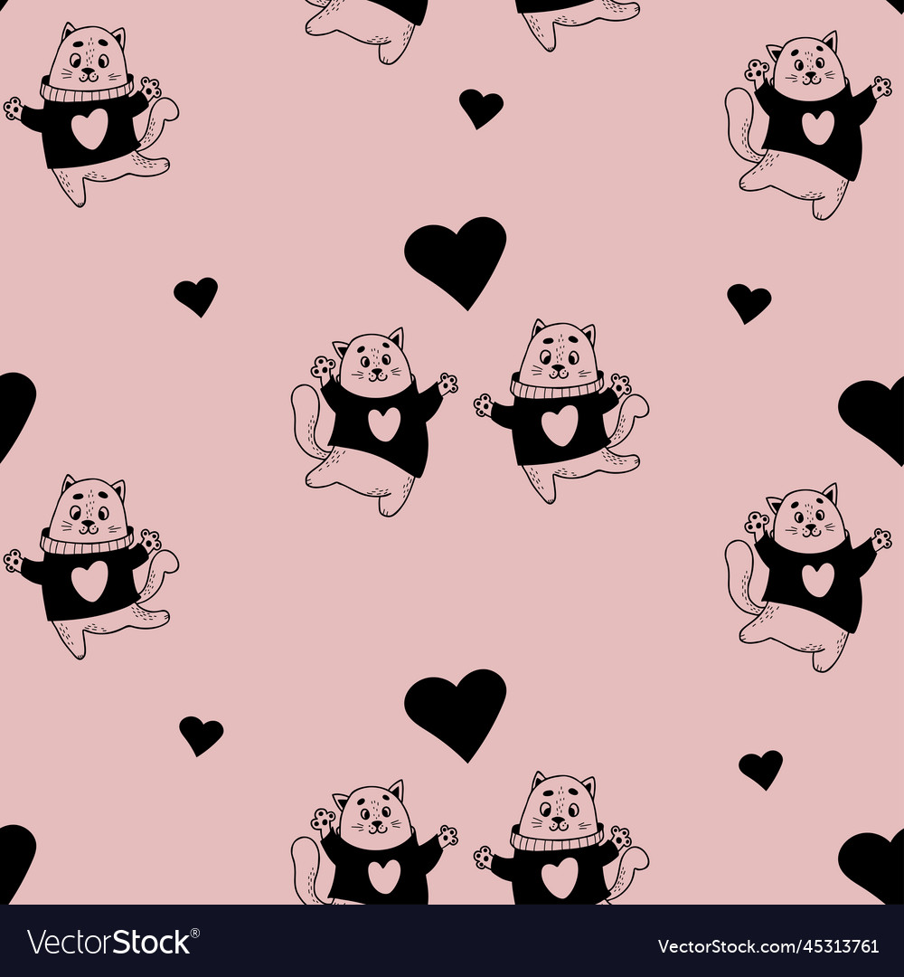 Romantic feline seamless pattern cute enamored cat