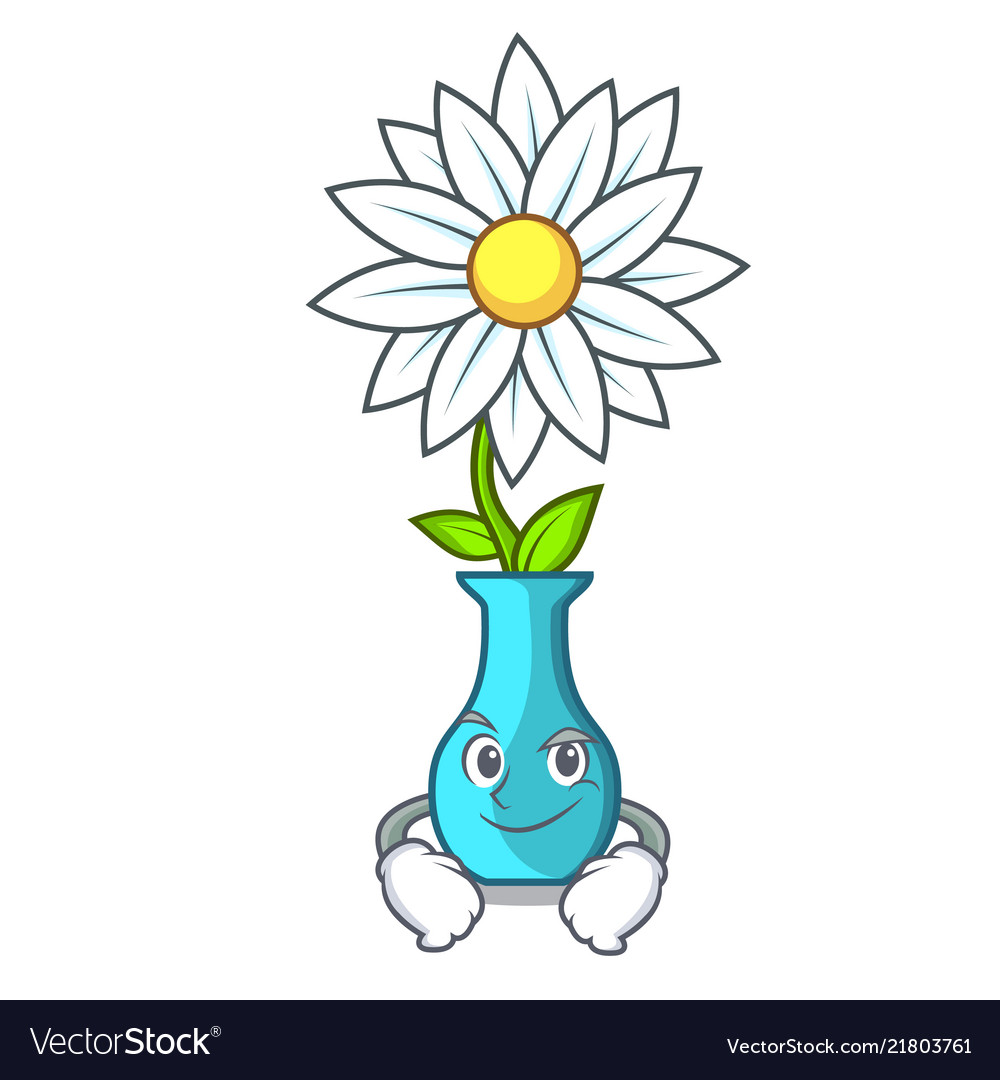 Smirking character cartoon glass vase with flowers