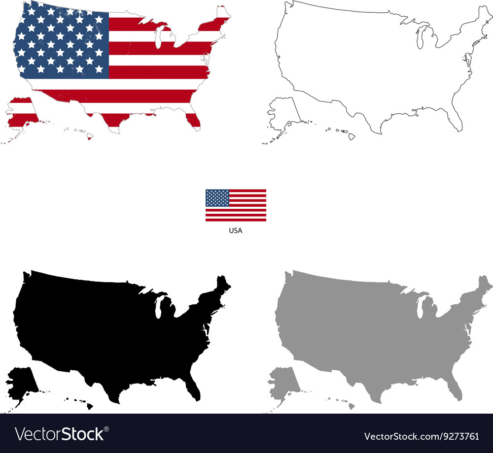 Usa country black silhouette and with flag Vector Image