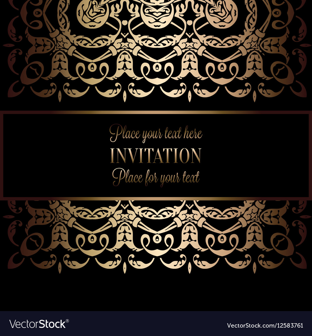 Vintage gold invitation or wedding card on black