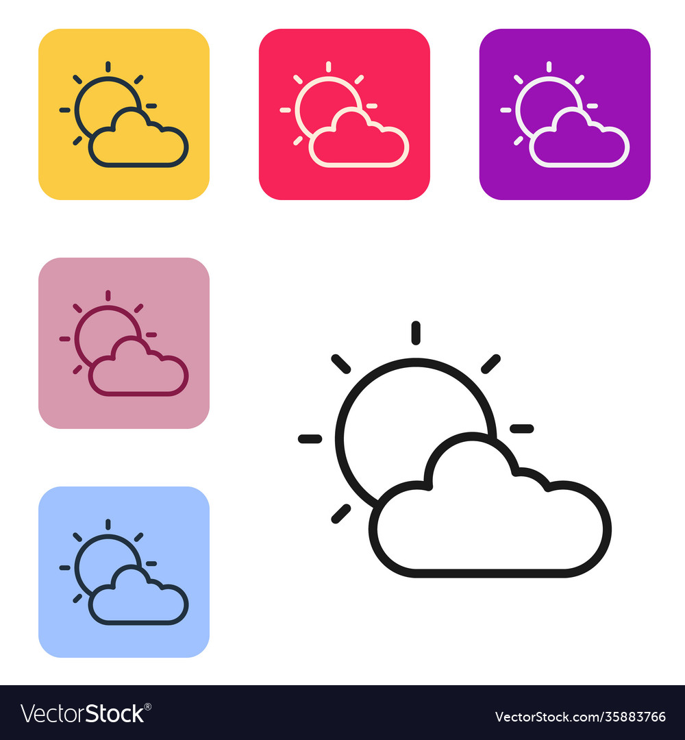 Black line sun and cloud weather icon isolated