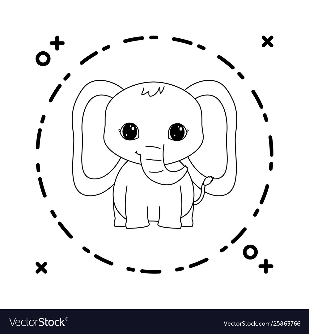 Cute elephant animal with frame circular