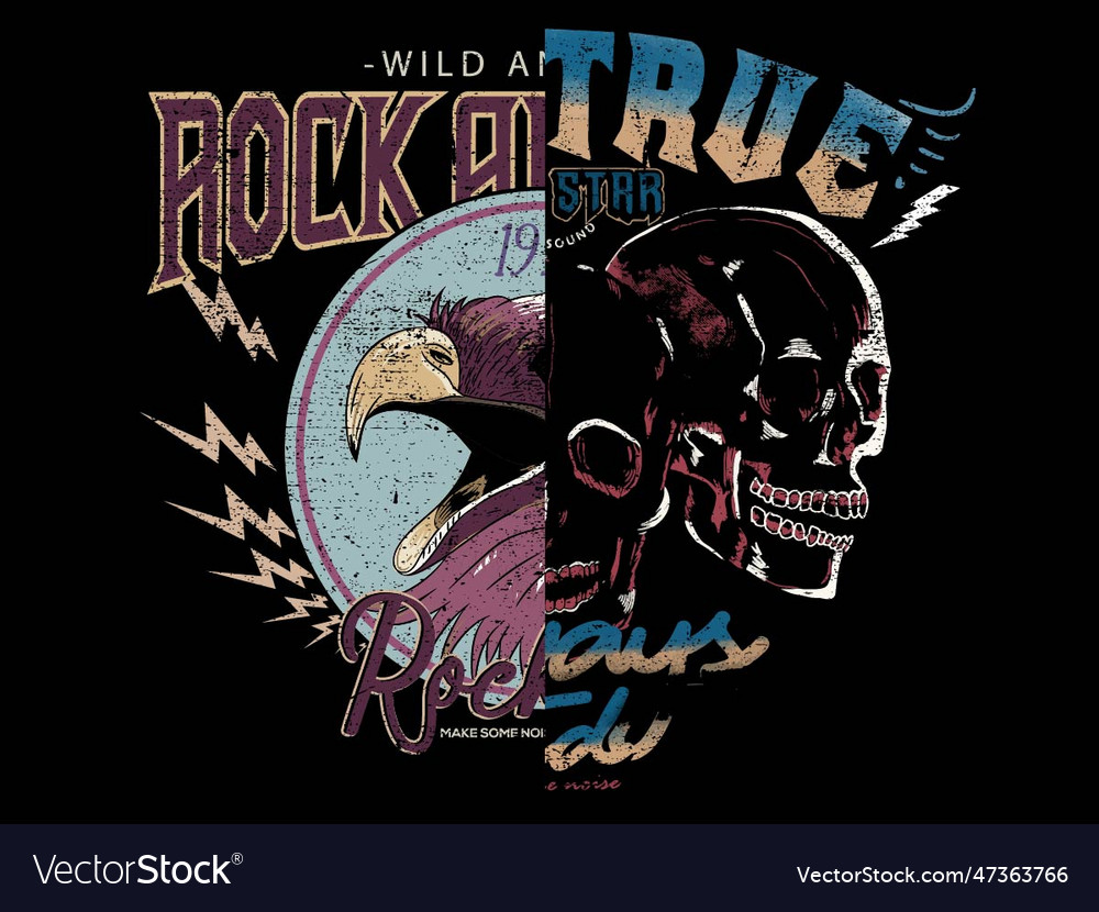 Eagle face and skulls graphic print design Vector Image