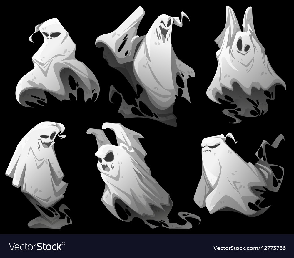 Ghosts cartoon halloween characters set Royalty Free Vector