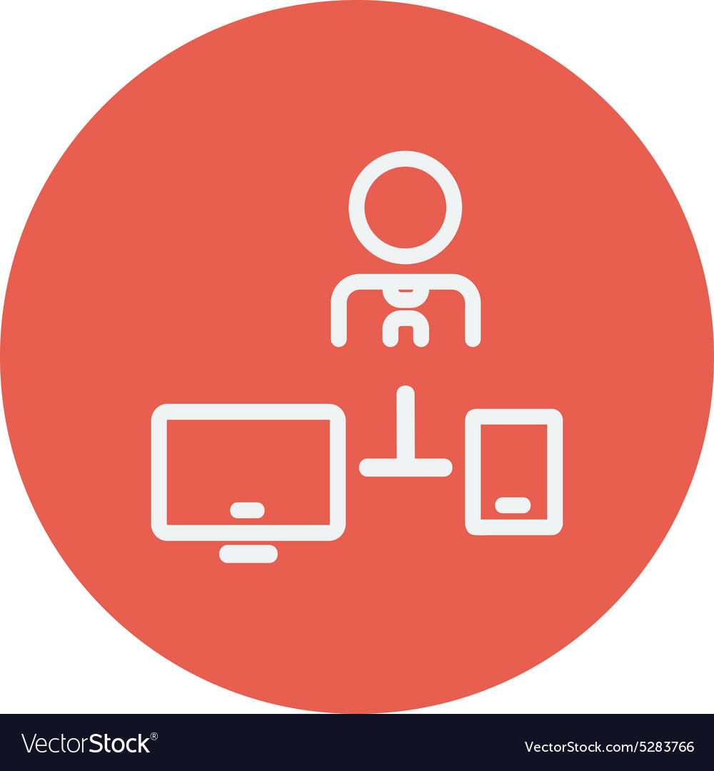 Man with computer set thin line icon Royalty Free Vector
