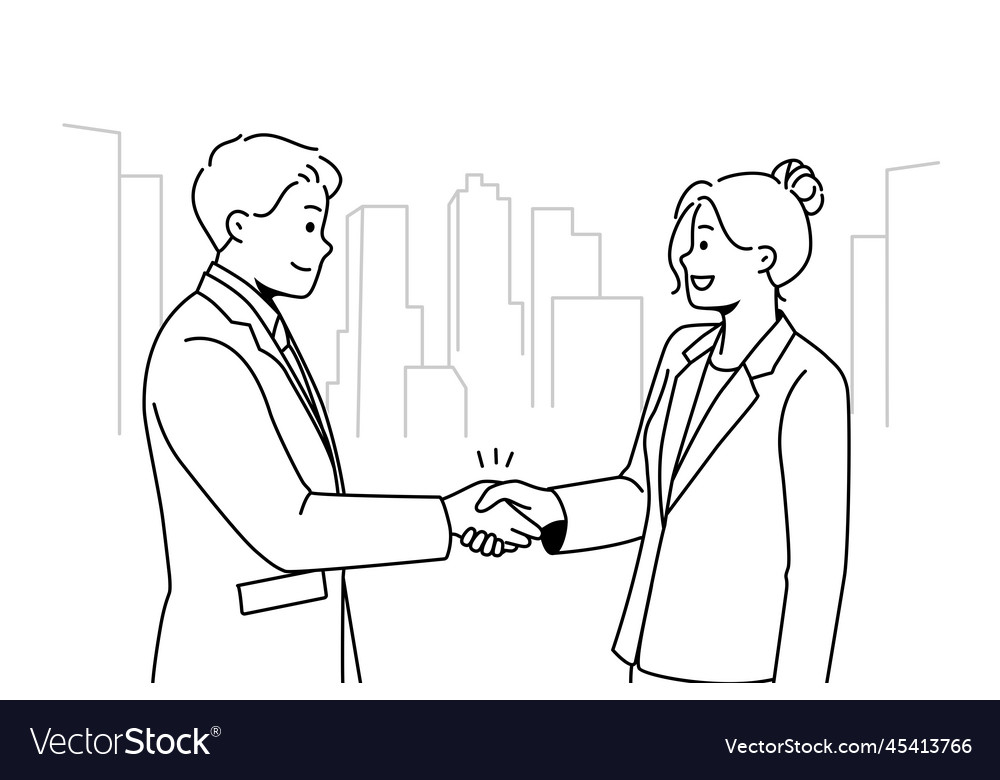 Smiling businesspeople handshake closing deal Vector Image