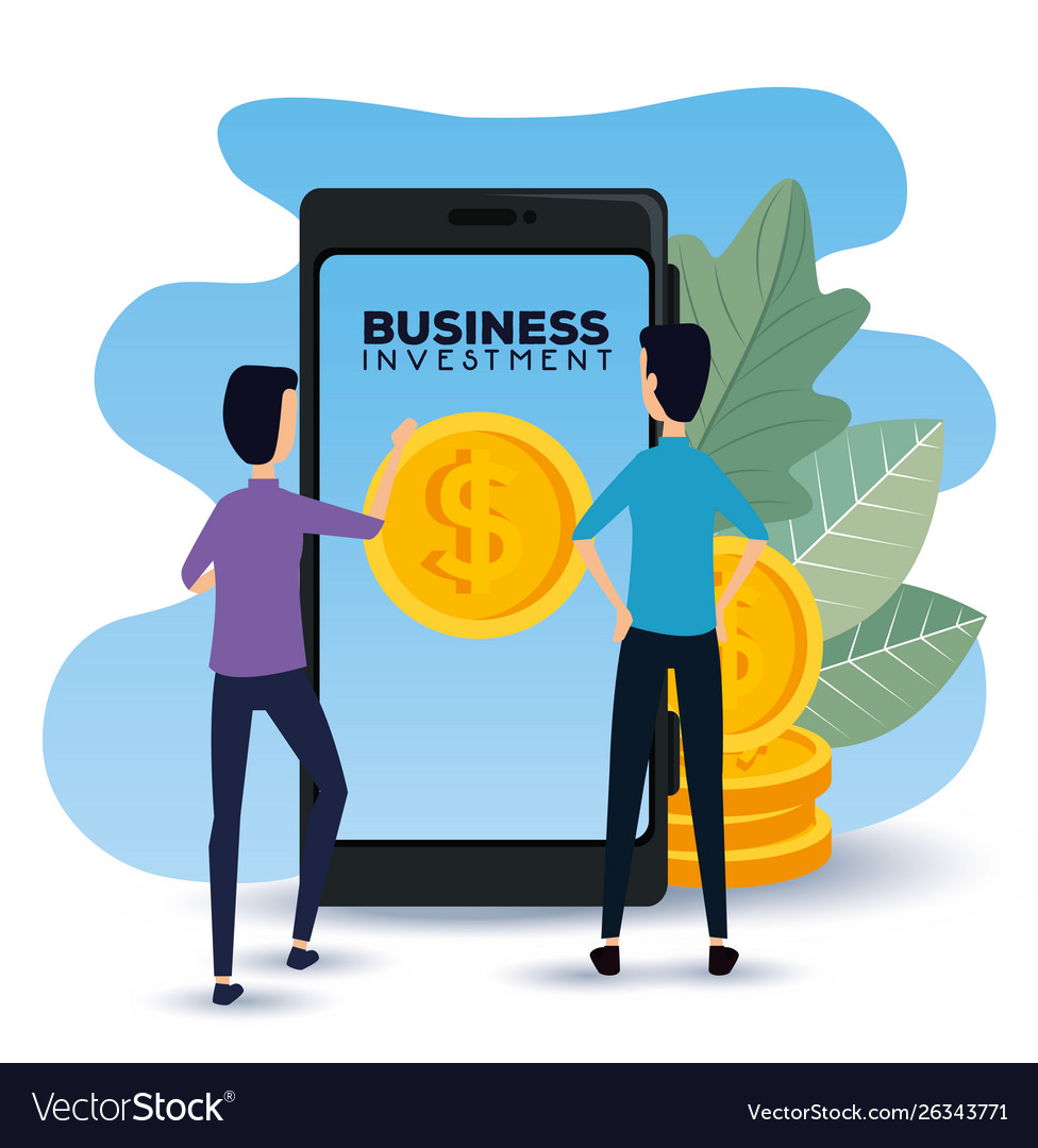 Businessmen teamwork with smartphone and coins Vector Image