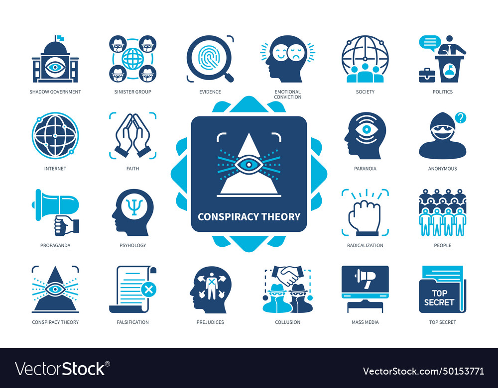 Conspiracy Theory Solid Icon Set Royalty Free Vector Image