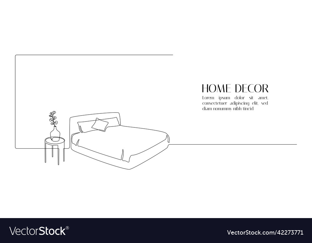 Continuous one line drawing of double bed Vector Image