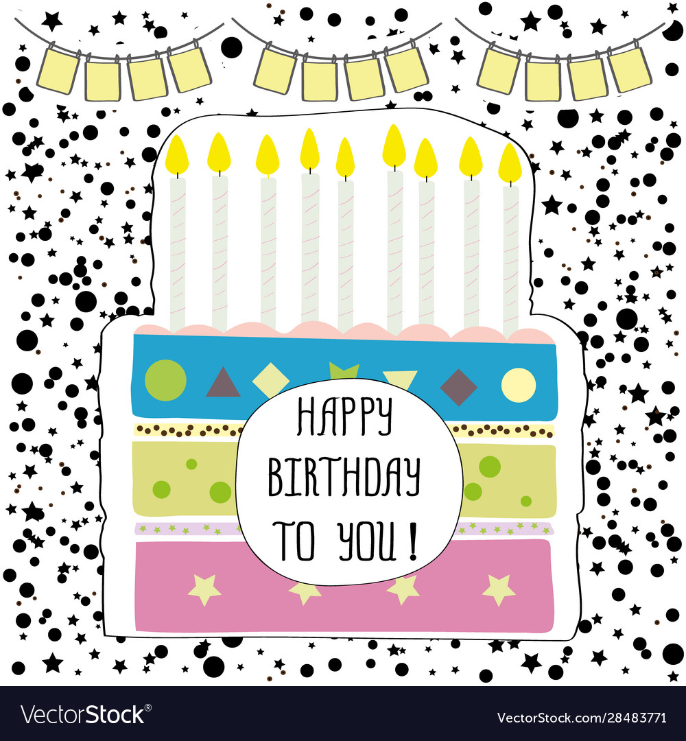 Cute happy birthday party card with cake Vector Image