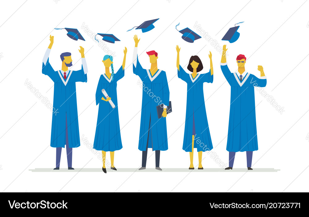 Happy graduating students - flat design style Vector Image